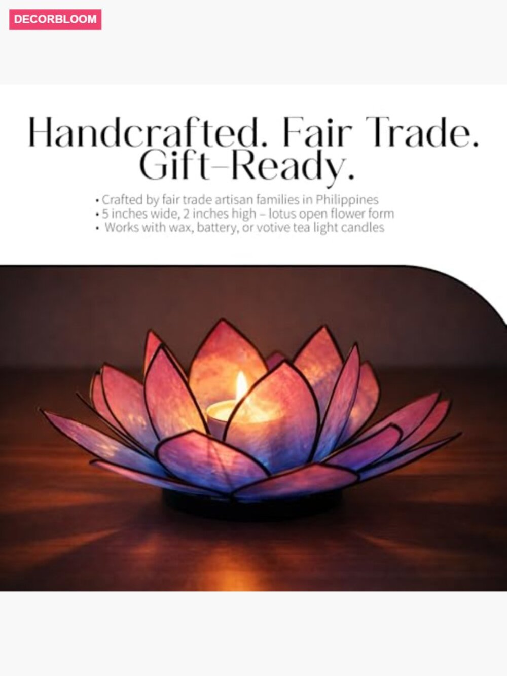 Capiz Shell Lotus Tea Light Holder - Handcrafted Boho Decor - Picture 3 of 7